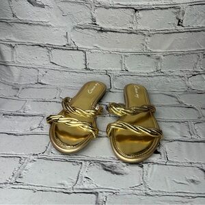 Circus Ny Cybil Metallic Gold Braided Double-Strap Slide Sandals